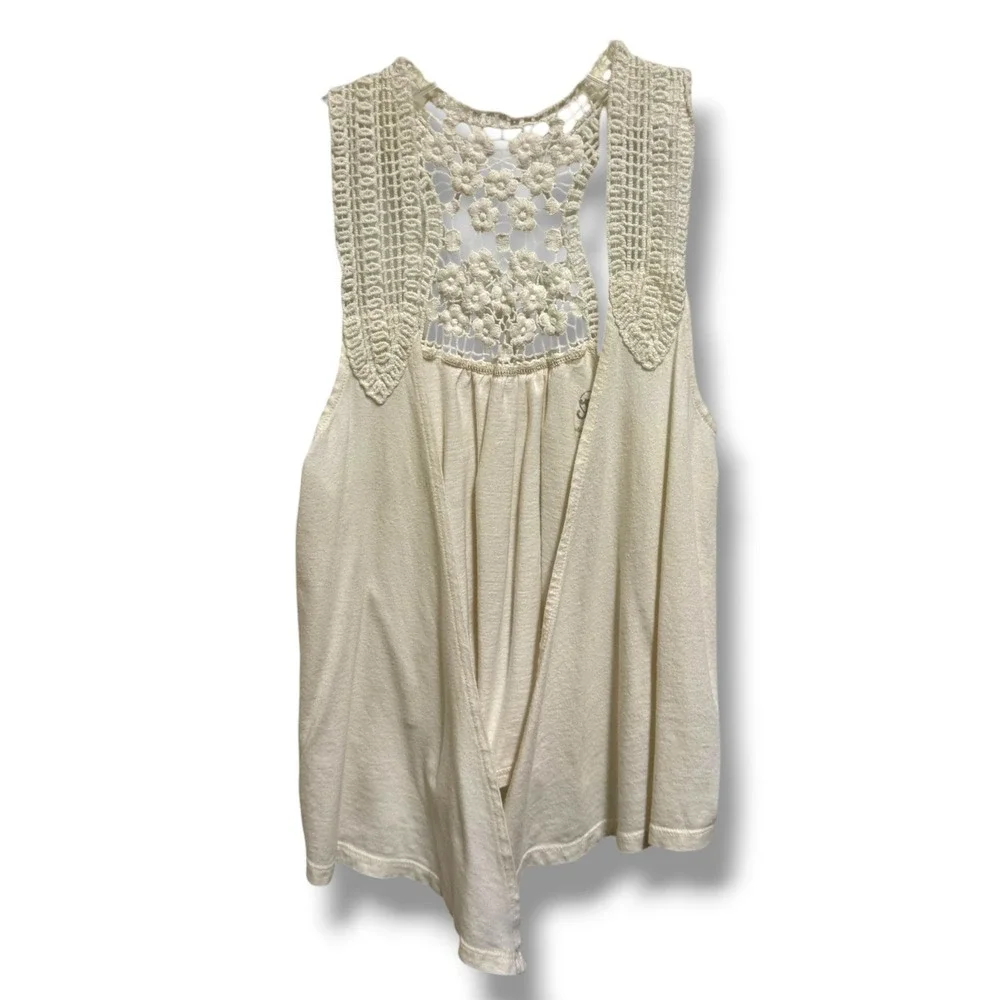 Justice Girls 8/10 Cream Crochet Racerback Open Front Boho Layering Vest